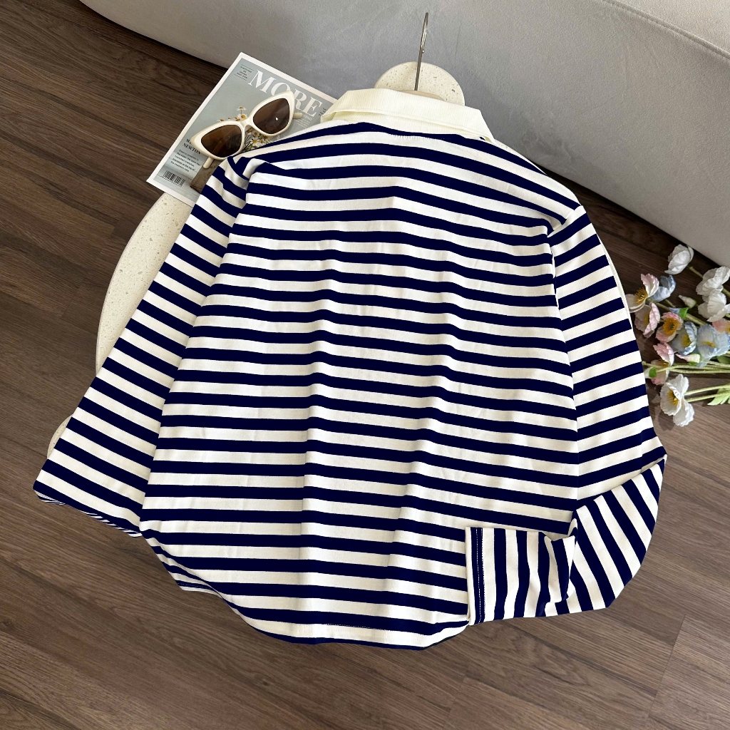 Áo Tay Dài Mirage Sọc Xanh Đen Local Brand Chất Vải Mềm Mịn.