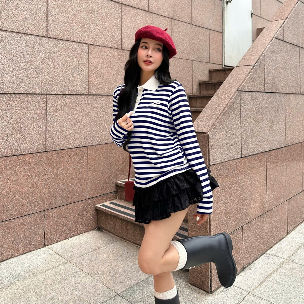 Áo Tay Dài Mirage Sọc Xanh Đen Local Brand Chất Vải Mềm Mịn.