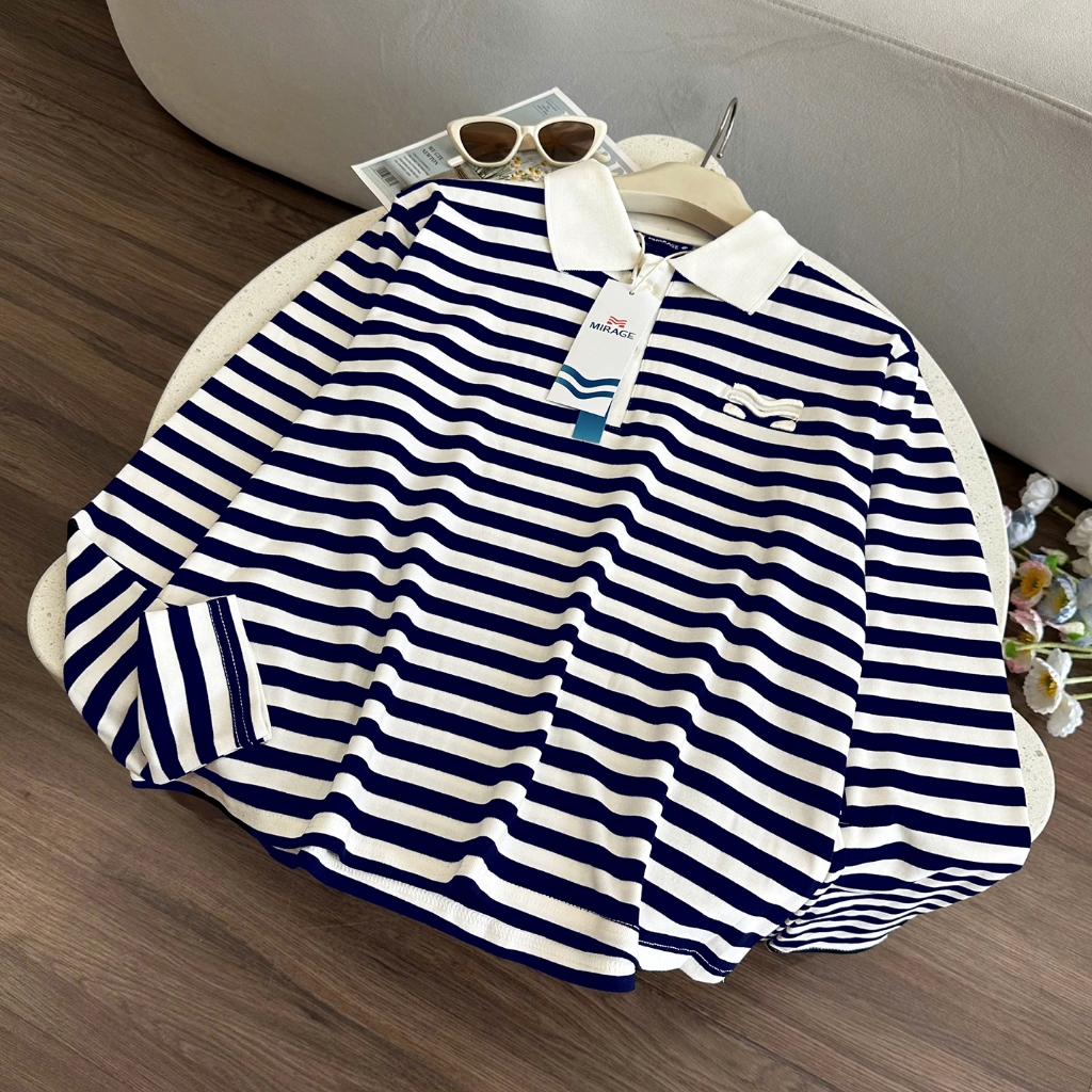 Áo Tay Dài Mirage Sọc Xanh Đen Local Brand Chất Vải Mềm Mịn.