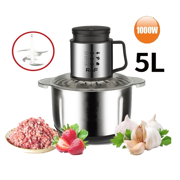 Máy xay thịt cá RAF1000W cối inox 5l phù hợp gia đình, kinh doanh