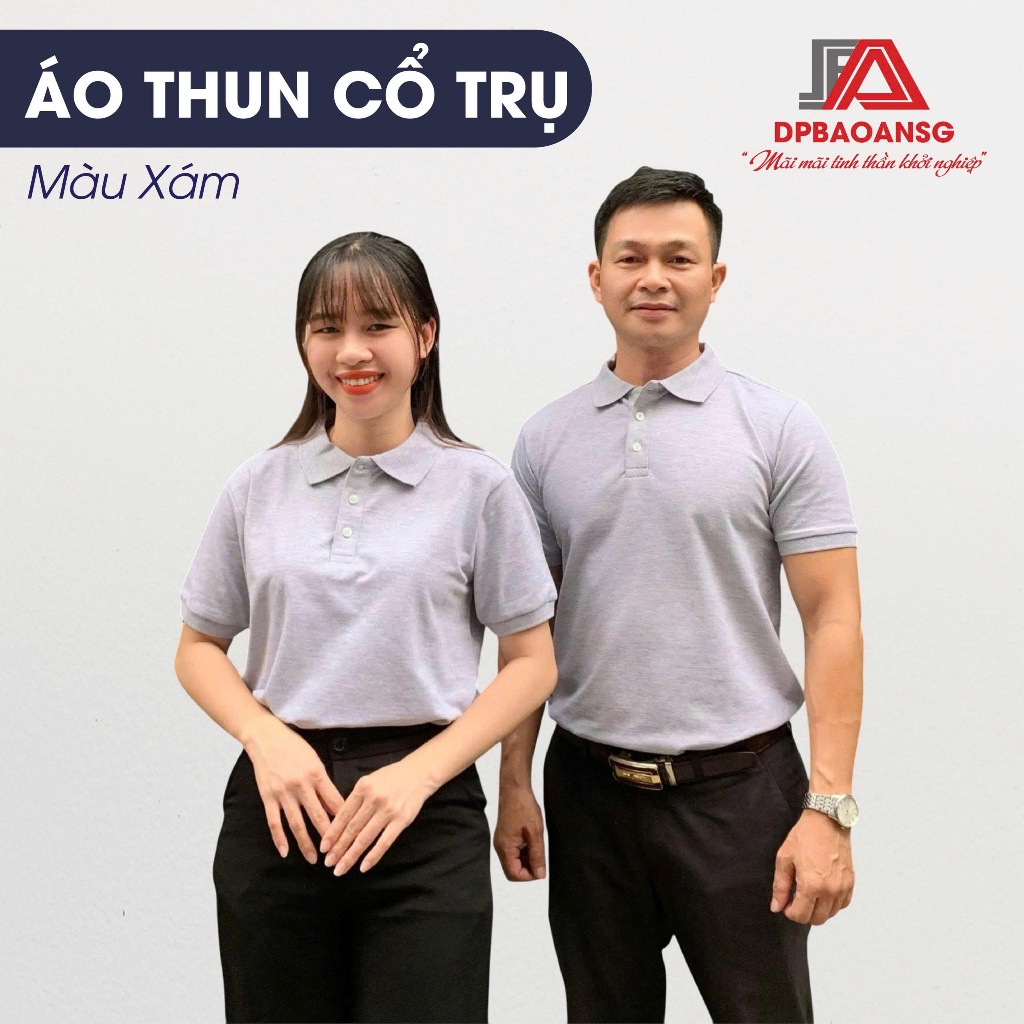 Áo Polo Trơn Nam Nữ Thun Cá Sấu Màu Xám Muối Tiêu Chuẩn Đồng Phục Công Ty, Nhóm
