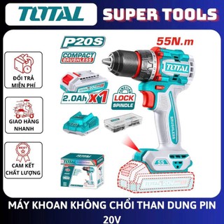 TOTAL Máy khoan không chổi than dùng pin 20V KÈM PIN SẠC TDLI205581 / TDLI205582