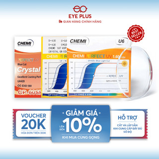 [Tròng Kính Chemi Siêu Mỏng Nhẹ]  Eye Plus Chiết Suất 1.60/1.67 Chống Ánh Sáng Xanh Và UV Độ Bền Cao