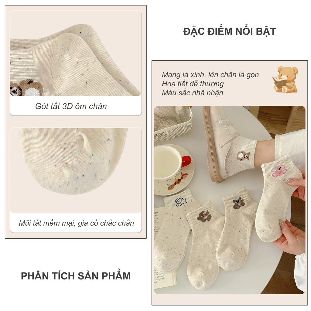 Tất vớ hạt màu cổ ngắn, họa tiết đáng yêu, chất liệu mềm mịn thoáng khí - Ekiu Shop