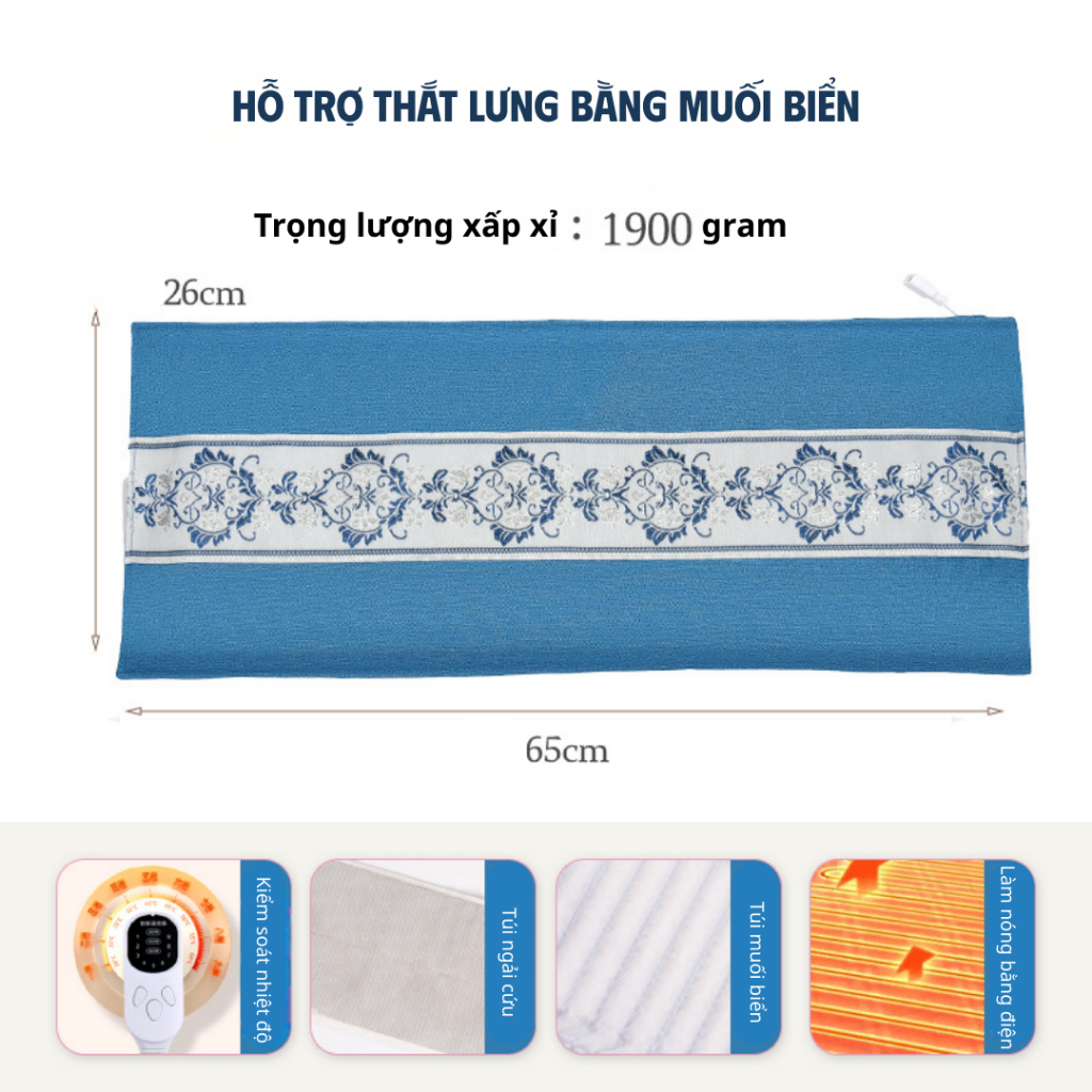 Đai chườm muối đá và thảo dược tự nhiên, giúp làm ấm, tăng cảm giác thư thái và hỗ trợ giảm đau nhức