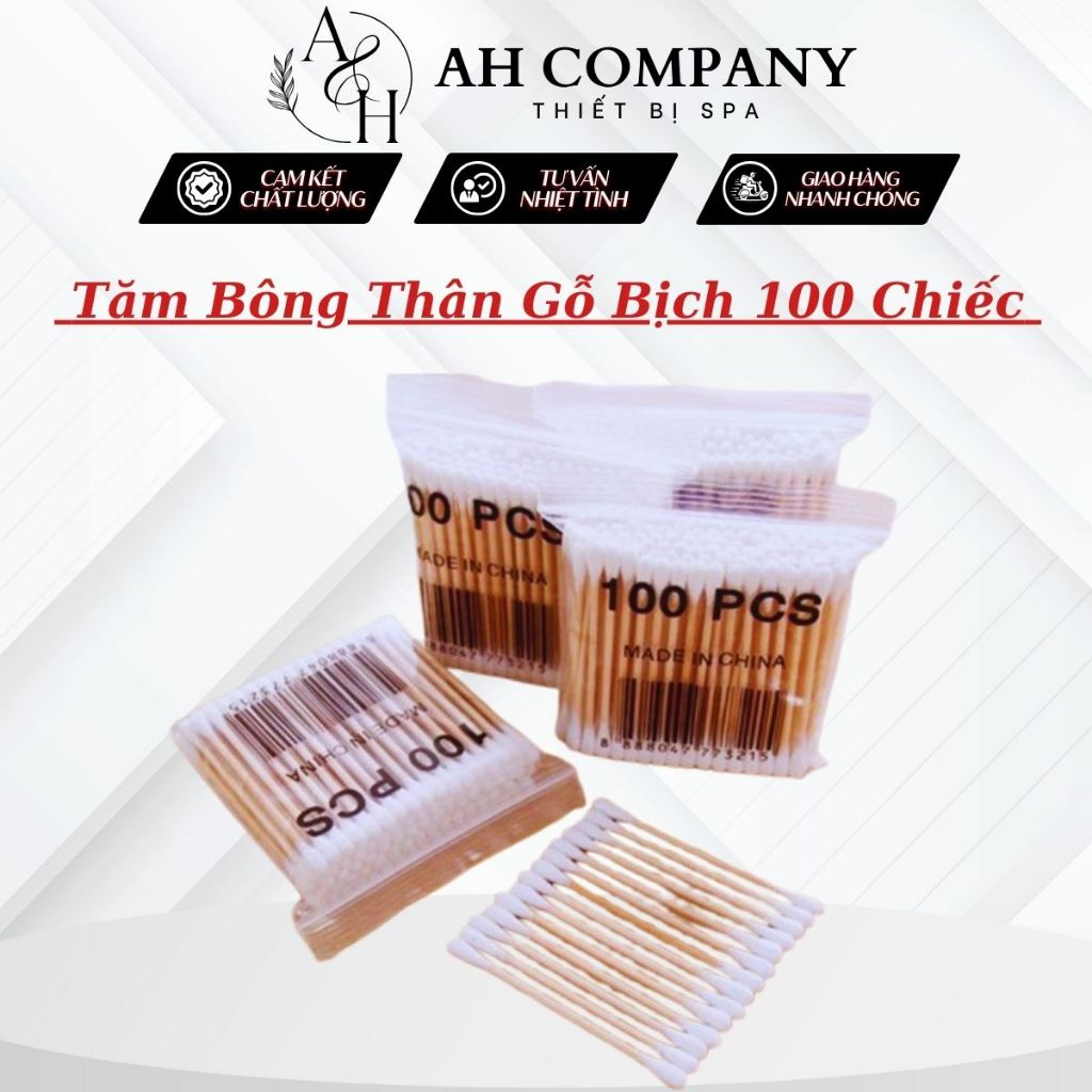 Tăm Bông Thân Gỗ Dùng Nặn Mụn, Tăm Bông Dùng Trong Spa, Sử Dụng Vệ Sinh Tai Cá Nhân, Gói 100 Chiếc