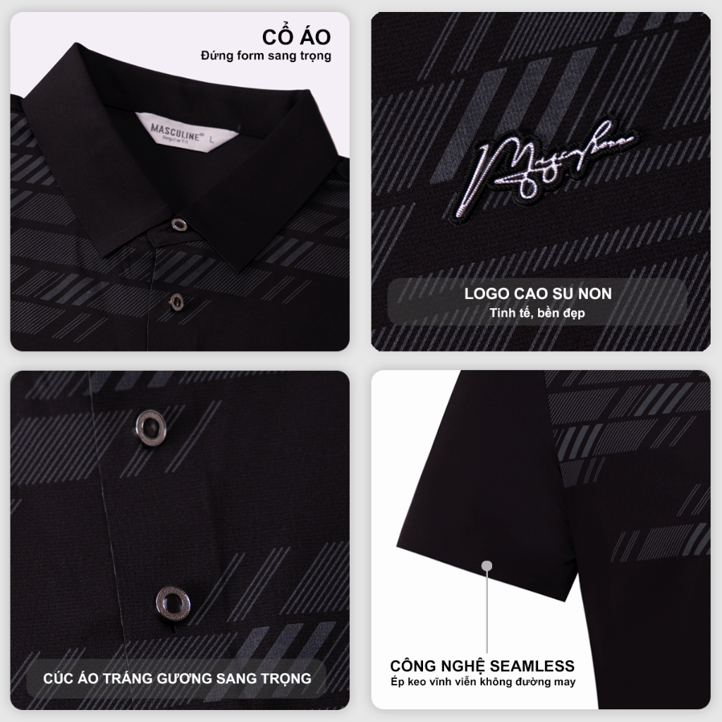 Áo polo nam MASCULINE APL604 cao cấp cổ đứng ép keo đa lớp logo cao su non form Regular Fit