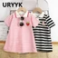VÁY CỔ BẺ HOẠ TIẾT KẺ CHẤT POLY THÊU GẤU SZ 9- 35 KG VÁY BÉ GÁI MÙA HÈ