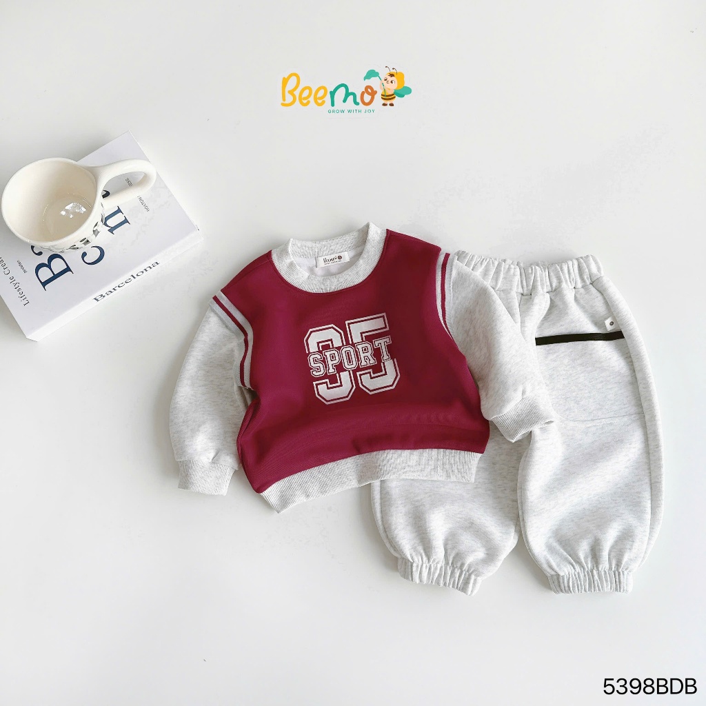 Bộ nỉ phối thân sport 35, set bộ nỉ bé trai kiểu dáng thể thao khoẻ khoắn 5398BDB