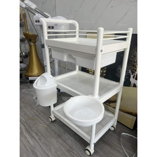 Xe Đẩy Nhựa 3 Tầng Có Sọt Rác, Có Bát Nước, Thiết Kế Mẫu Mới Bằng Nhựa ABS Cao Cấp Sử Dụng Tiện Lợi