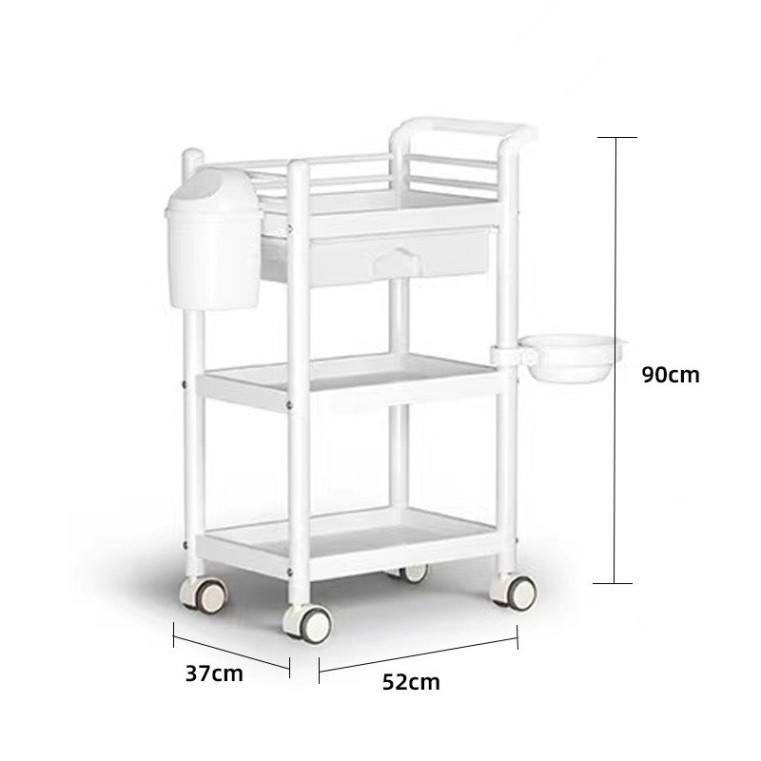 Xe Đẩy Nhựa 3 Tầng Có Sọt Rác, Có Bát Nước, Thiết Kế Mẫu Mới Bằng Nhựa ABS Cao Cấp Sử Dụng Tiện Lợi