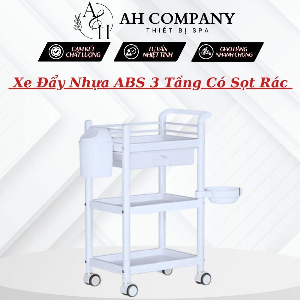 Xe Đẩy Nhựa 3 Tầng Có Sọt Rác, Có Bát Nước, Thiết Kế Mẫu Mới Bằng Nhựa ABS Cao Cấp Sử Dụng Tiện Lợi