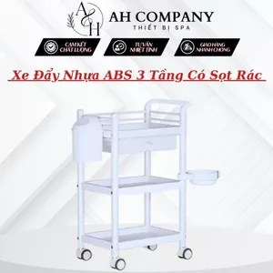 Xe Đẩy Nhựa 3 Tầng Có Sọt Rác, Có Bát Nước, Thiết Kế Mẫu Mới Bằng Nhựa ABS Cao Cấp Sử Dụng Tiện Lợi