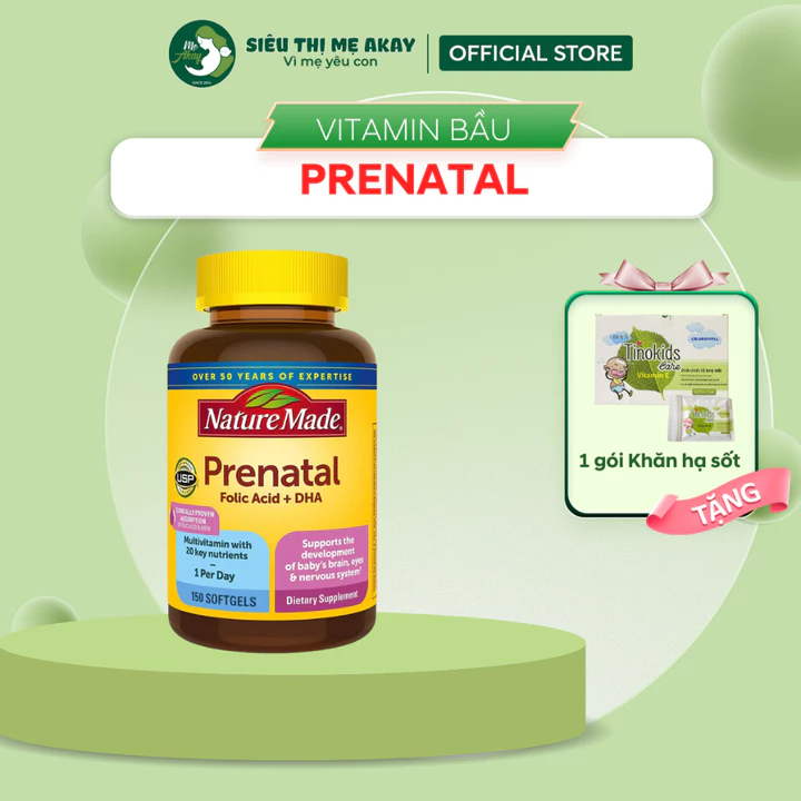 Vitamin bầu PRENATAL, vitamin tổng hợp từ Mỹ, 150 viên/lọ, hàng nhập khẩu chính ngạch, có tem phụ