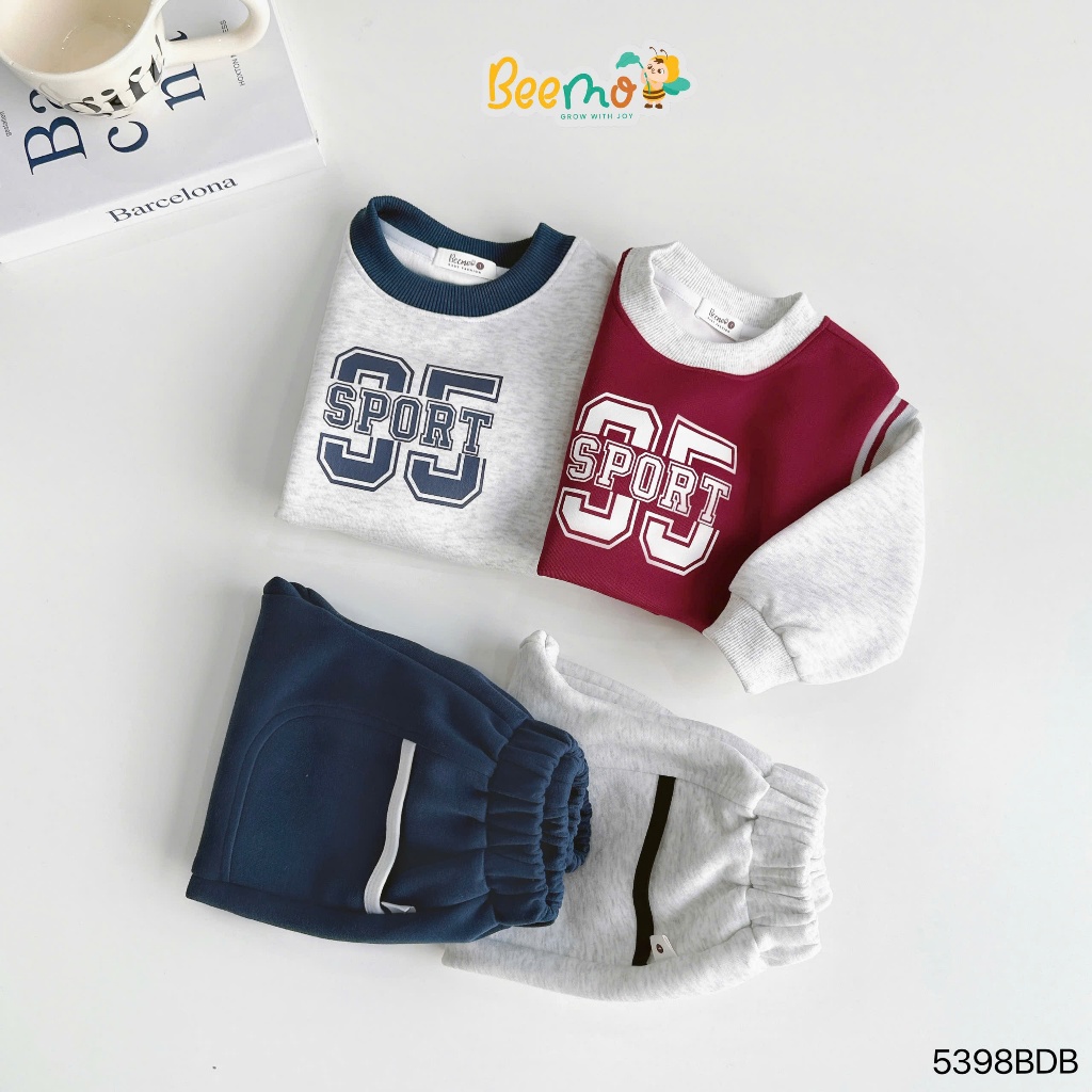 Bộ nỉ phối thân sport 35, set bộ nỉ bé trai kiểu dáng thể thao khoẻ khoắn 5398BDB