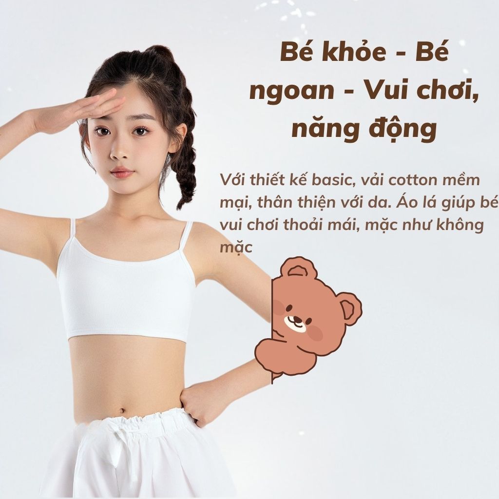 Áo lá bé gái tuổi dậy thì 8-15 tuổi -  Áo lót học sinh cotton mềm mại thấm hút 2 dây mảnh basic B032