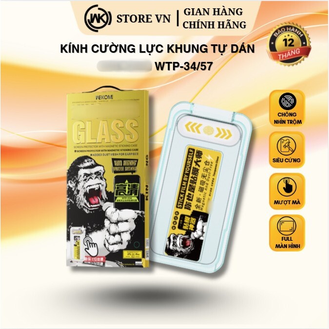 Kính Cường Lực Khung Tự Dán KK WK 034/057 Cho iPhone 11–17 Pro Max | Trong Suốt HD/Chống Nhìn Trộm / Dễ Dán