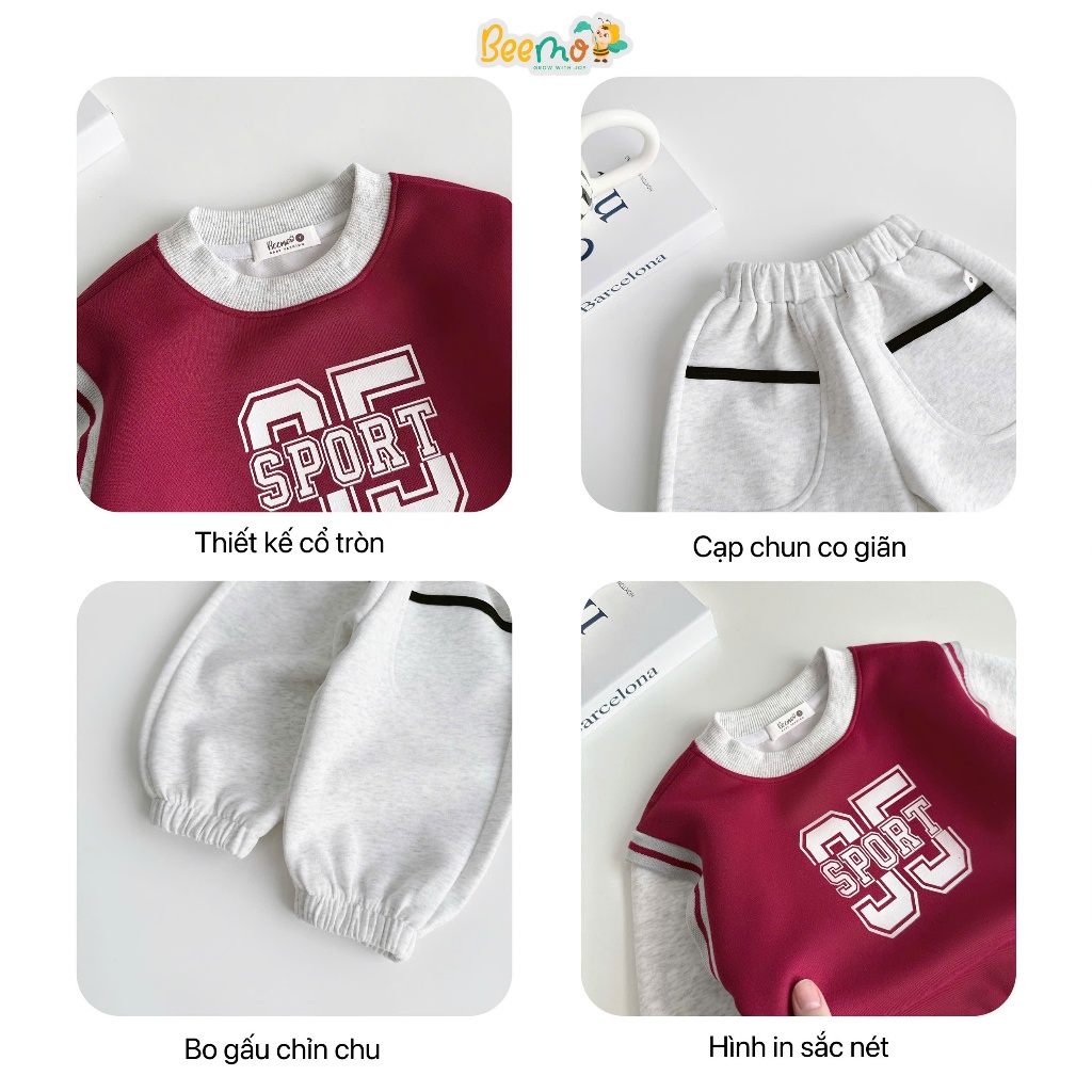 Bộ nỉ phối thân sport 35, set bộ nỉ bé trai kiểu dáng thể thao khoẻ khoắn 5398BDB