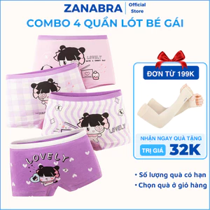 Combo 4 Quần Lót Bé Gái Dáng Đùi Thoáng mát, Quần Chip Trẻ Em Co giãn 4 Chiều, Êm Ái ZANABRA L8029