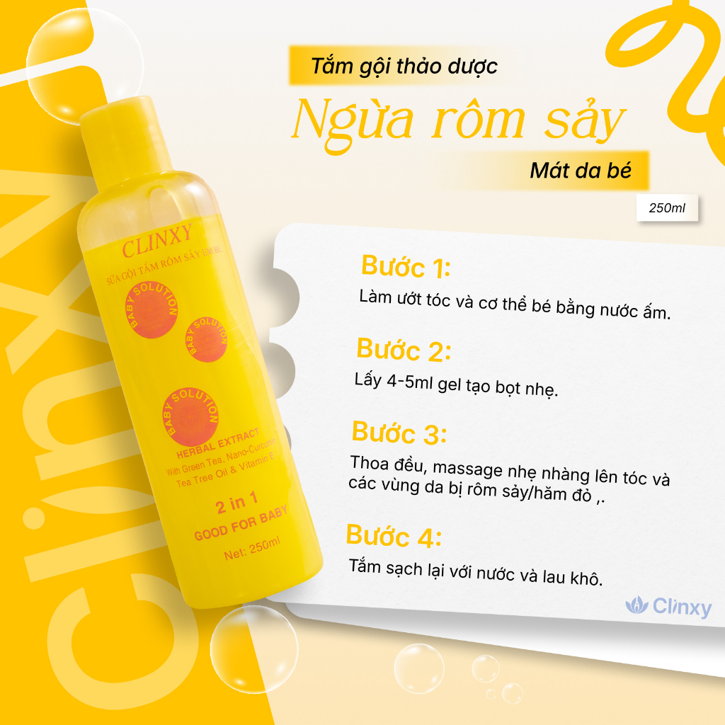 Sữa Tắm Cho Bé Clinxy Dòng TIêu Chuẩn, Gel Tắm Gội Hỗ Trợ Ngừa Rôm Sảy, Giúp Bé Có Làn Da Mịn Màng