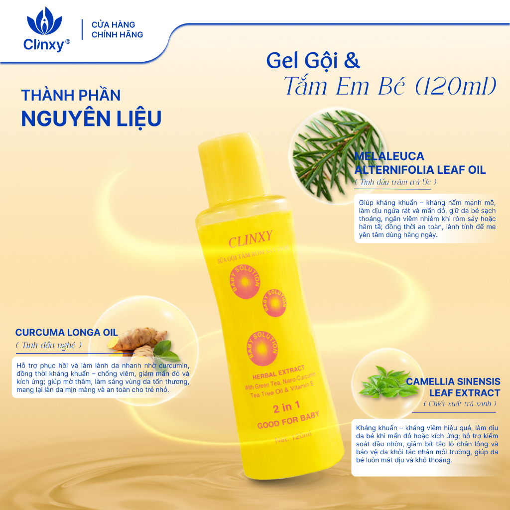 Sữa Tắm Cho Bé Clinxy Dòng TIêu Chuẩn, Gel Tắm Gội Hỗ Trợ Ngừa Rôm Sảy, Giúp Làn Da Mịn Màng (120ml)