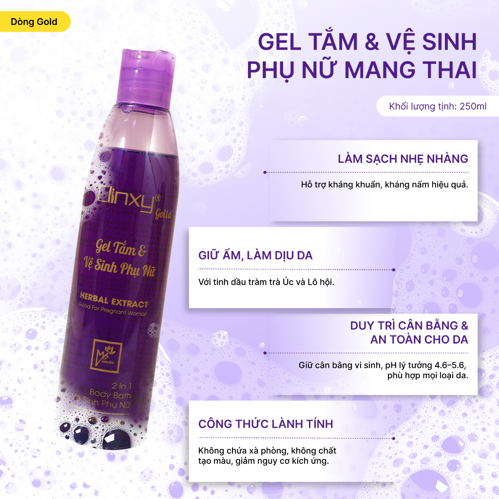 Gel Tắm Và Vệ Sinh Phụ Nữ Clinxy Gold, Sữa Tắm Dịu Nhẹ Hỗ Trợ Dưỡng Ẩm Sâu (250ml)