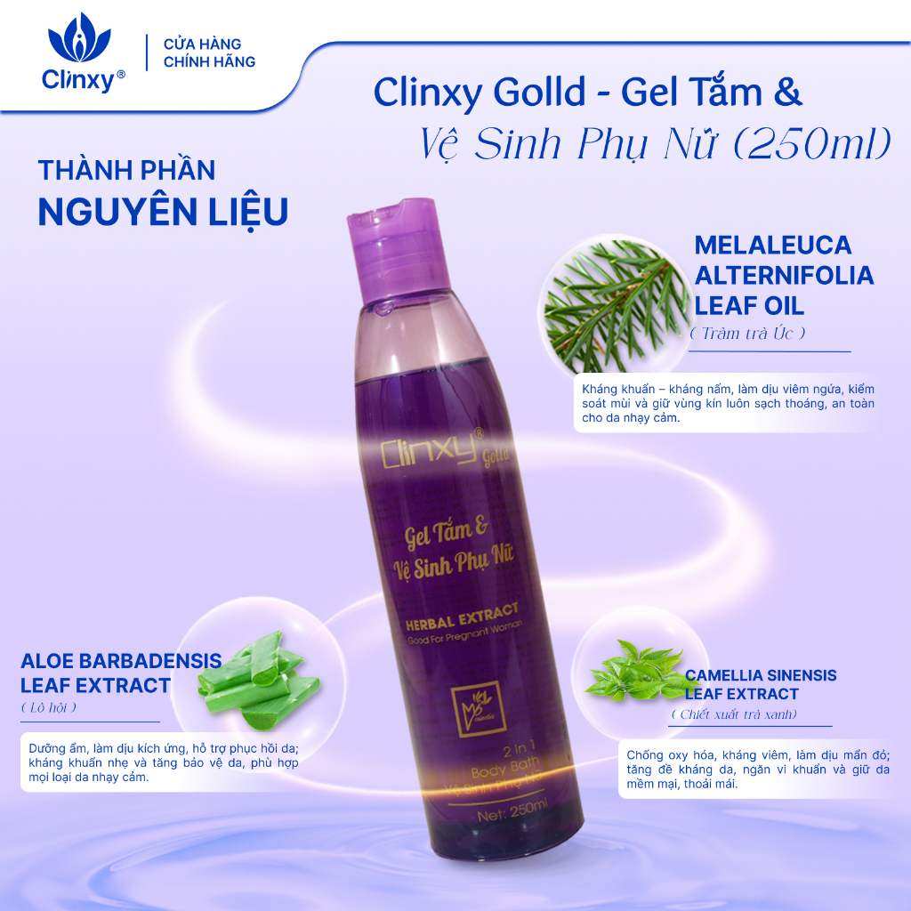 Gel Tắm Và Vệ Sinh Phụ Nữ Clinxy Gold, Sữa Tắm Dịu Nhẹ Hỗ Trợ Dưỡng Ẩm Sâu (250ml)