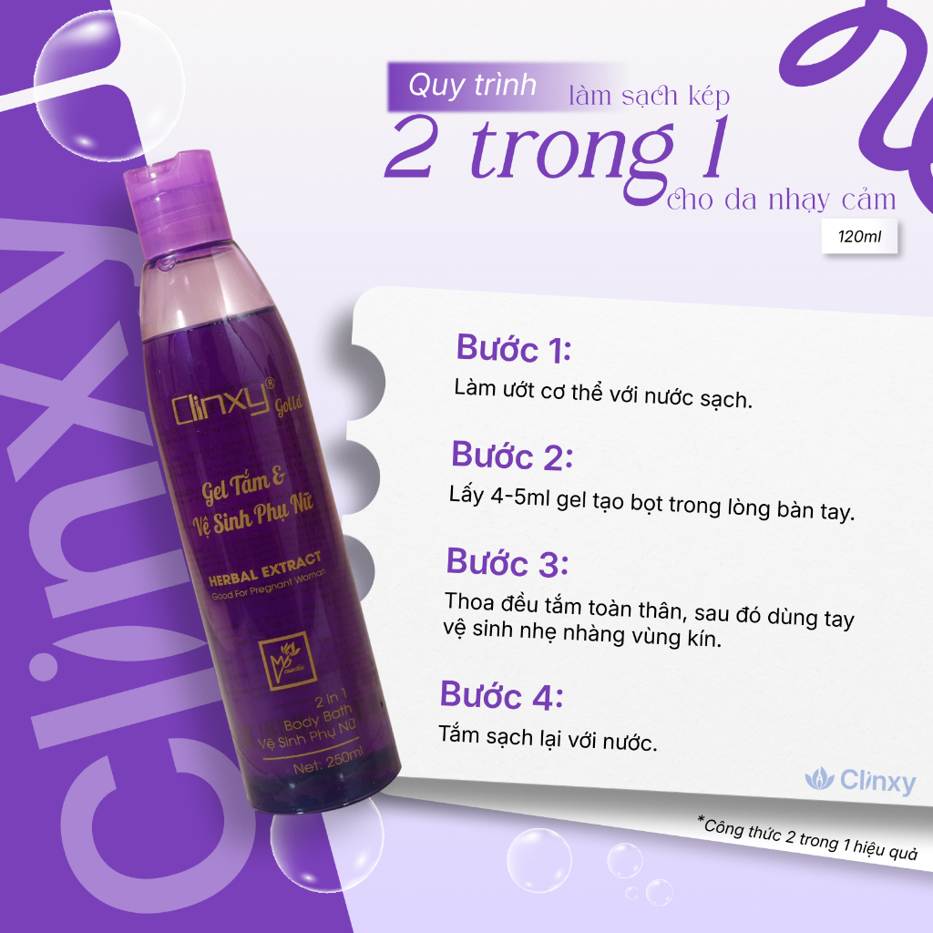 Gel Tắm Và Vệ Sinh Phụ Nữ Clinxy Gold, Sữa Tắm Dịu Nhẹ Hỗ Trợ Dưỡng Ẩm Sâu (250ml)