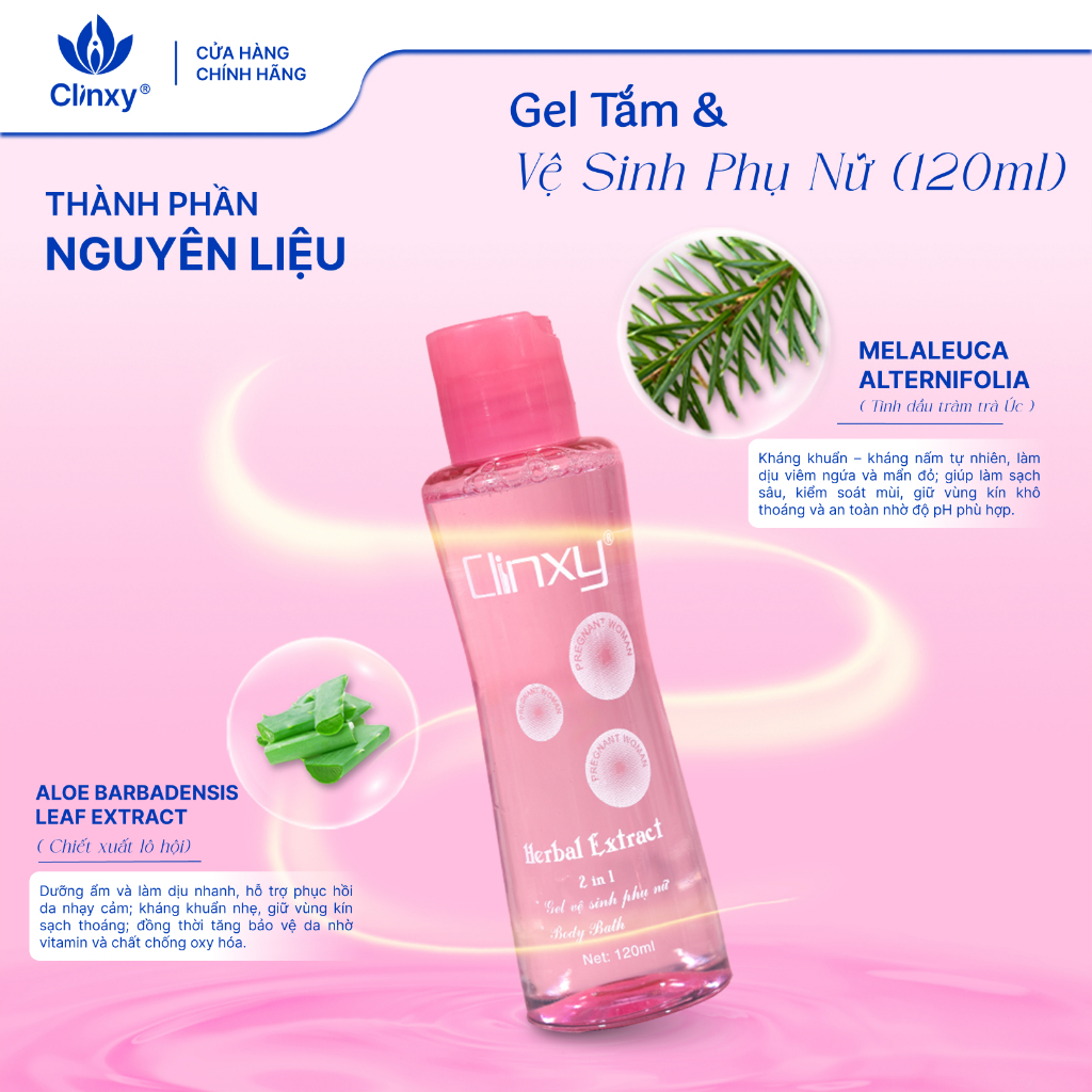 Gel Tắm Và Vệ Sinh Nữ Clinxy Dành Cho Phụ Nữ Mang Thai, Sữa Tắm Hỗ Trợ Dưỡng Ẩm, Cân Bằng PH (120ml)