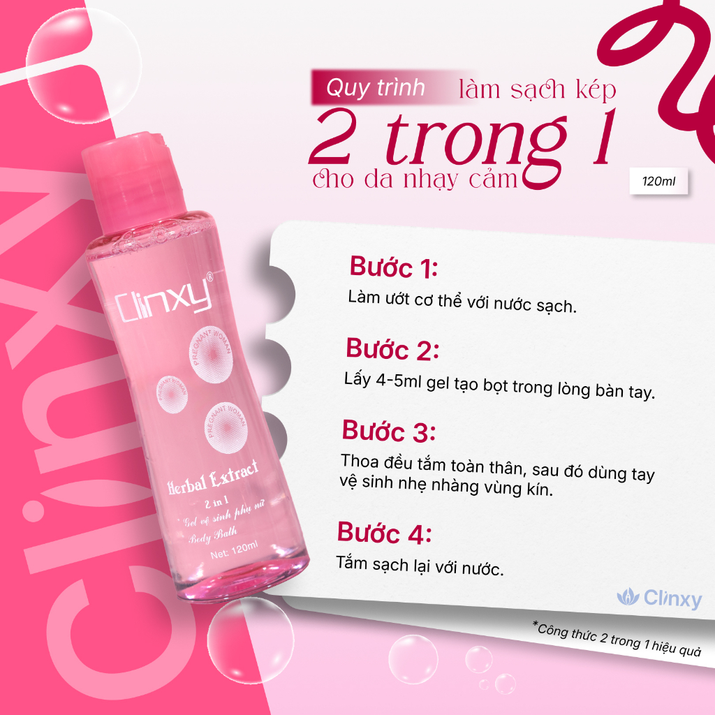 Gel Tắm Và Vệ Sinh Nữ Clinxy Dành Cho Phụ Nữ Mang Thai, Sữa Tắm Hỗ Trợ Dưỡng Ẩm, Cân Bằng PH (120ml)