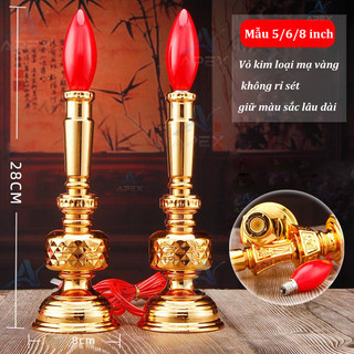 Bộ 2 Nến Điện Mạ Xi Cho Bàn Thờ Gia Tiên Ông Địa - Dùng Điện 220V