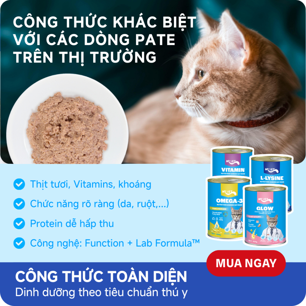 Pate Lon MR.VET Dành Cho Mèo Mọi Lứa Tuổi - Lon 400gr Bổ Sung Omega3 , L-Lysine , Vitamin