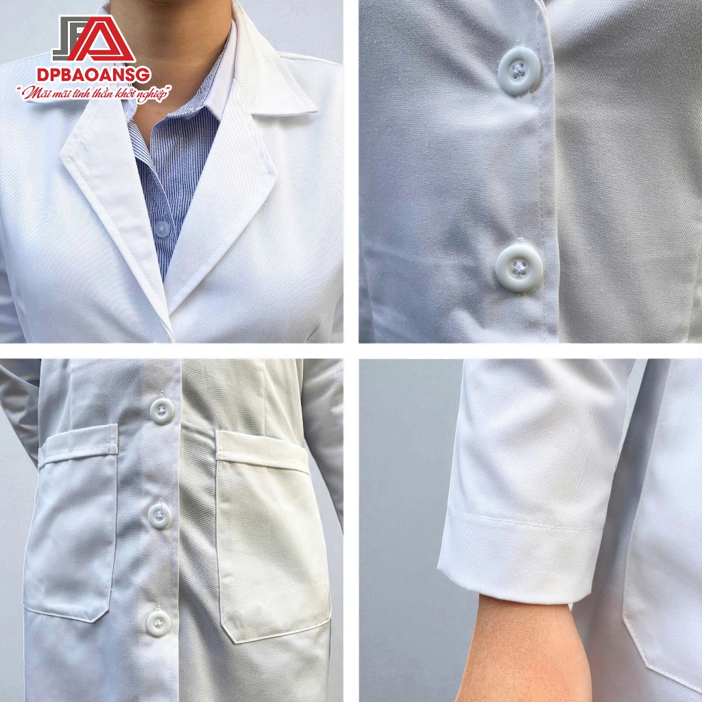 Áo Blouse Dài Tay Trắng Gạo Cho Nam Nữ Bác Sĩ – Vải Kaki Chuẩn Đồng Phục Y Tế
