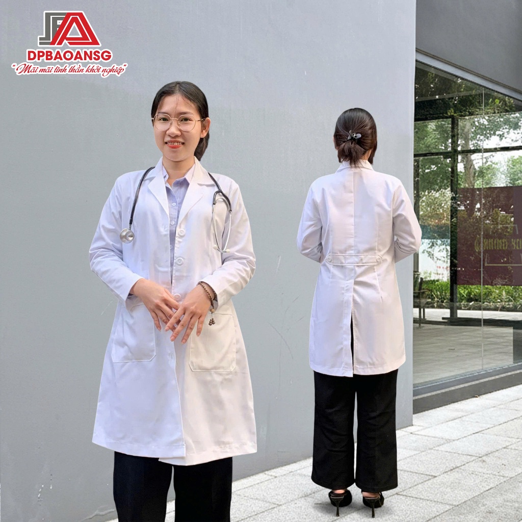 Áo Blouse Dài Tay Trắng Gạo Cho Nam Nữ Bác Sĩ – Vải Kaki Chuẩn Đồng Phục Y Tế