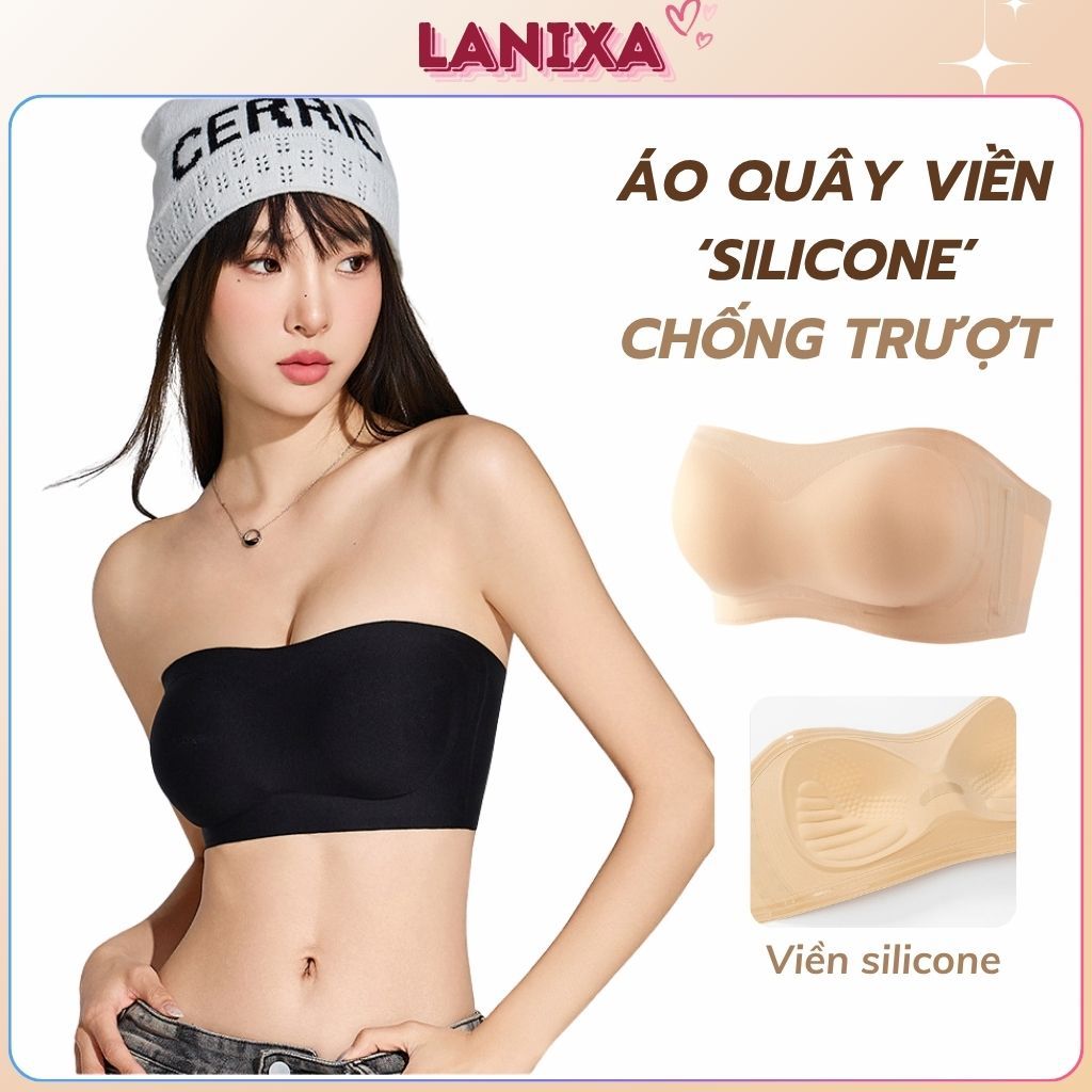 Áo ngực nữ không dây quây ngang chất su cao cấp - Áo lót nữ cúp ngang silion bám da chống tuột AG86
