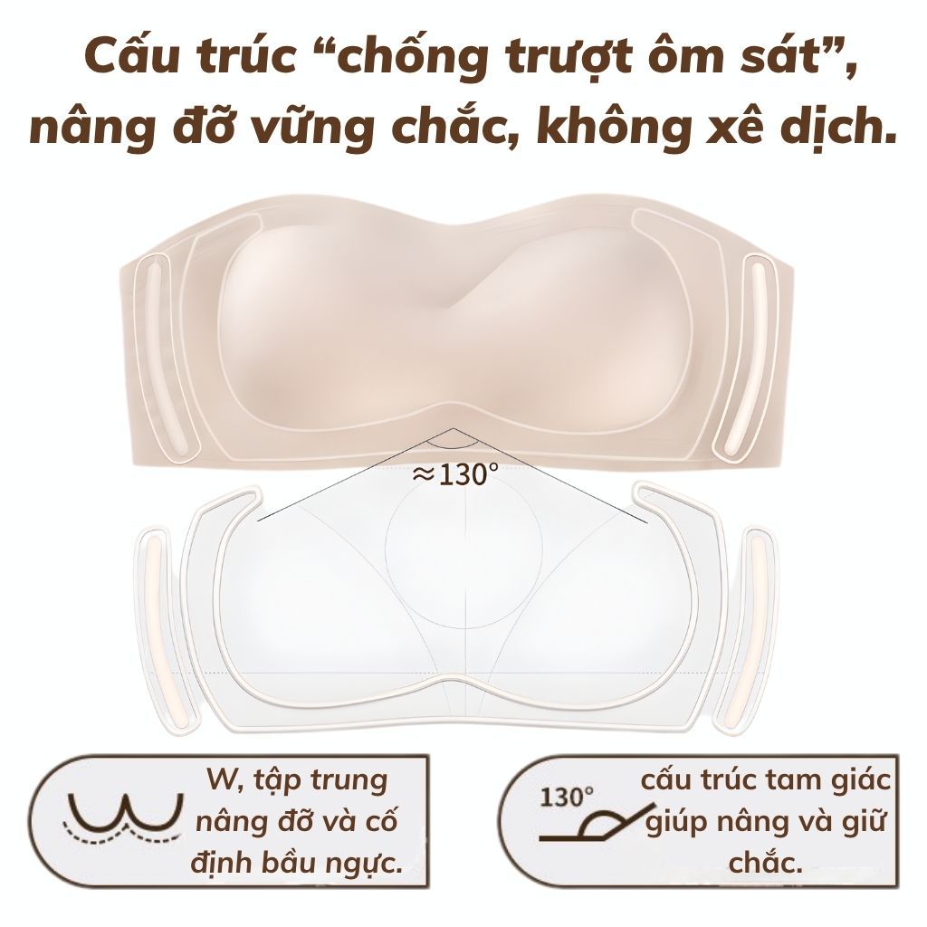 Áo ngực nữ không dây quây ngang chất su cao cấp - Áo lót nữ cúp ngang silion bám da chống tuột AG86