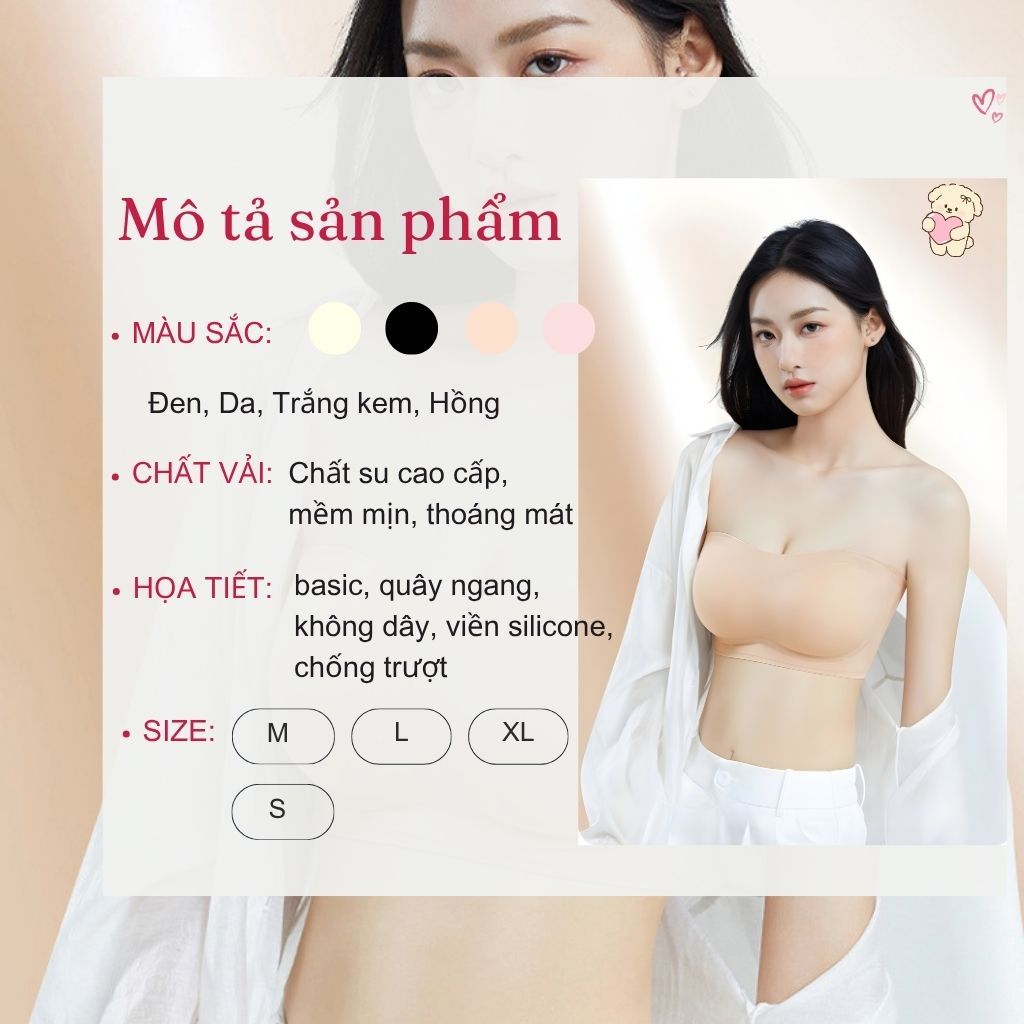 Áo ngực nữ không dây quây ngang chất su cao cấp - Áo lót nữ cúp ngang silion bám da chống tuột AG86