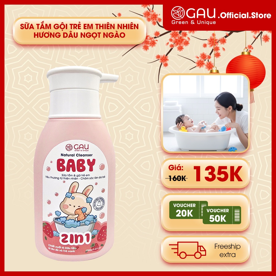 Sữa tắm Bé An Lành Hoàn toàn Tự Nhiên hương Dâu 250ml _chính hãng GAU dành cho trẻ từ 0 tuổi