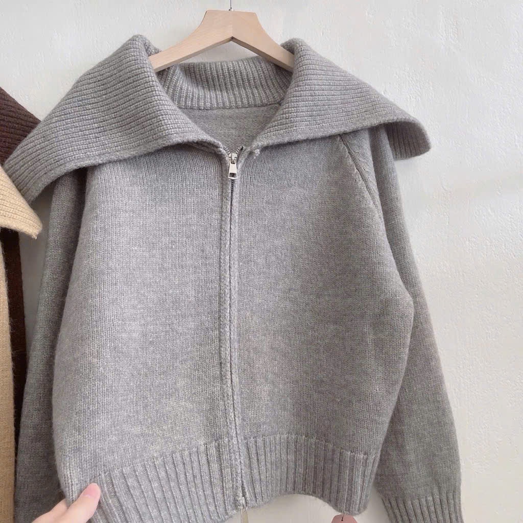 Áo khoác len cardigan cổ bẻ vạt to khoá 2 kiểu Nữ hàng QC loại 1 dày dặn from chuẩn