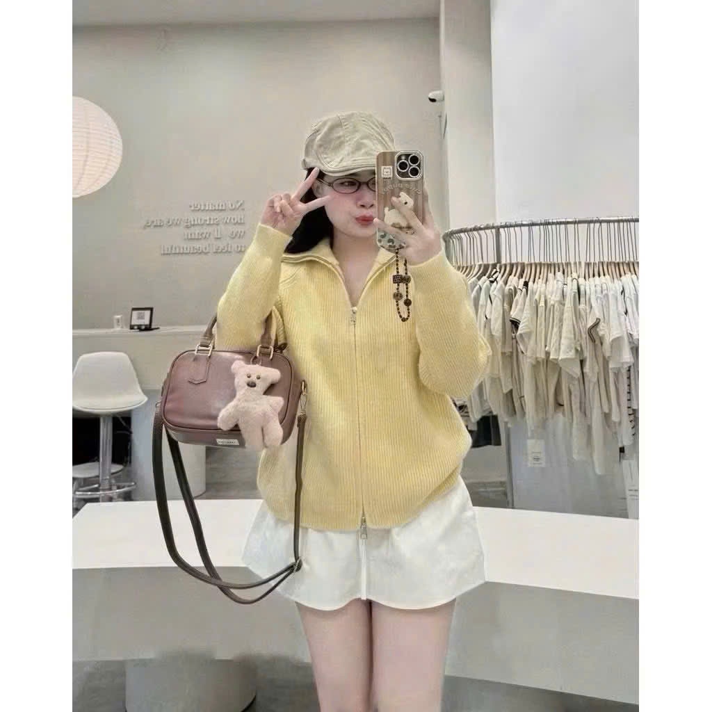 Áo khoác len cardigan cổ bẻ vạt to khoá 2 kiểu Nữ hàng QC loại 1 dày dặn from chuẩn
