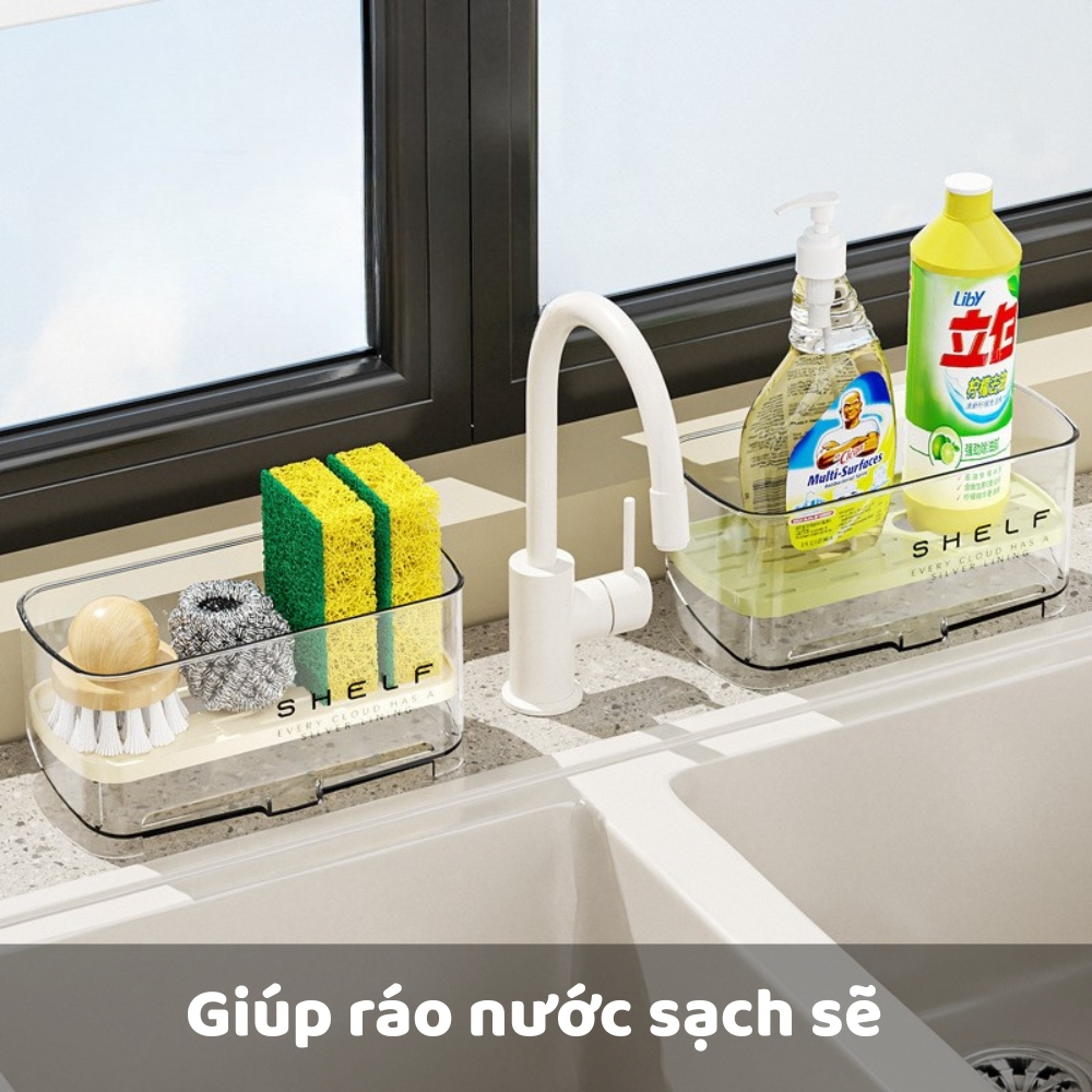 Kệ Để Đồ Rửa Chén SHELF Thoát Nước Nhựa Trong Suốt Đặt Bồn Rửa Gọn Gàng | BigBuy360 - bigbuy360.vn