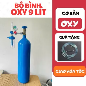 Bộ bình oxy 9 lít, Oxy thở dự phòng, Bộ bình đầy đủ kèm đồng hồ và dây oxy