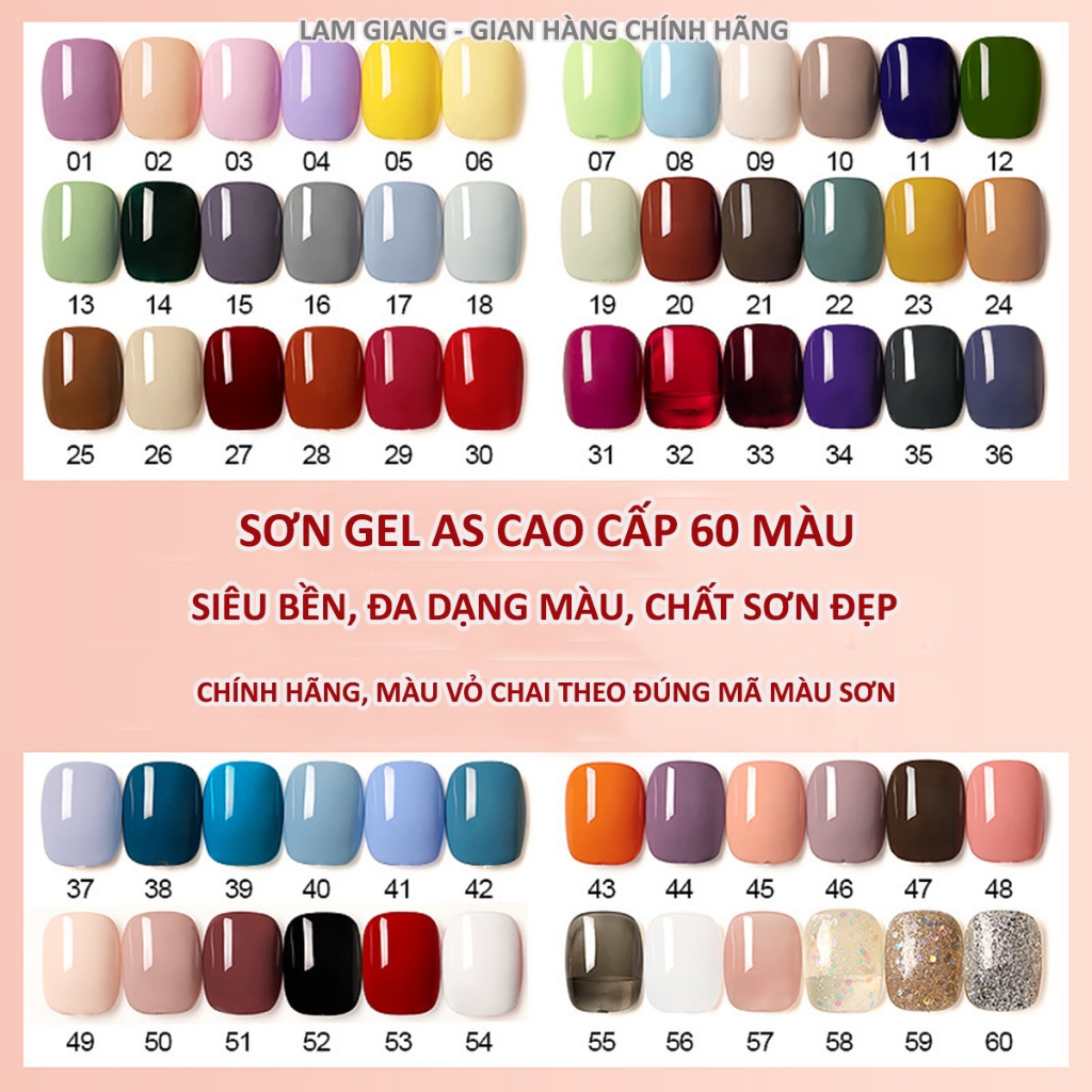 Sơn móng Gel AS Chuyên Nghiệp – Siêu Bền, Đa dạng màu, 100% Chính Hãng chai vuông 15ml