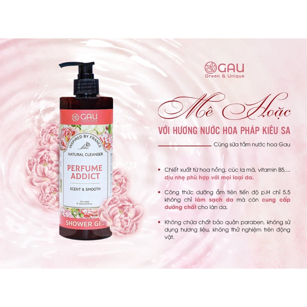 Sữa tắm Nước hoa Pháp Tự Nhiên Chính hãng GAU ADDICT PERFUME Lưu Hương Quyến Rũ Mềm Mịn Dưỡng Ẩm