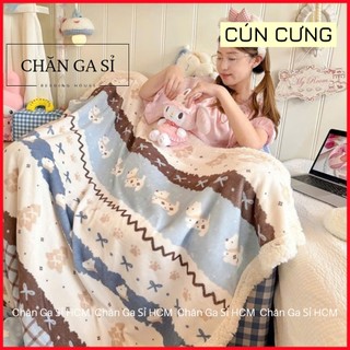🍥XINH YÊU🍥 Mền Lông Cừu 2 Mặt Cho Bé 1mx1m5 Đắp Ấm, Mềm Mịn, Nhỏ Gọn, Chăn Đa Năng _ Chăn Ga Sỉ HCM