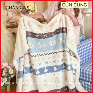 🍥XINH YÊU🍥 Mền Lông Cừu 2 Mặt Cho Bé 1mx1m5 Đắp Ấm, Mềm Mịn, Nhỏ Gọn, Chăn Đa Năng _ Chăn Ga Sỉ HCM