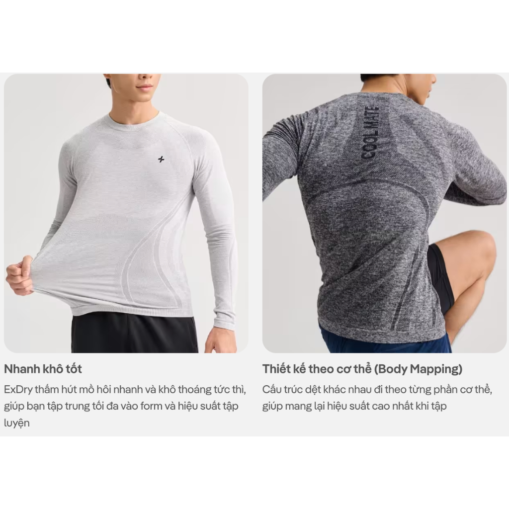 [MUA 2 GIẢM 5%]Áo thun nam dài tay Training Seamless Body Mapping mềm mại, áo pickleball co giãn thấm hút Coolmate