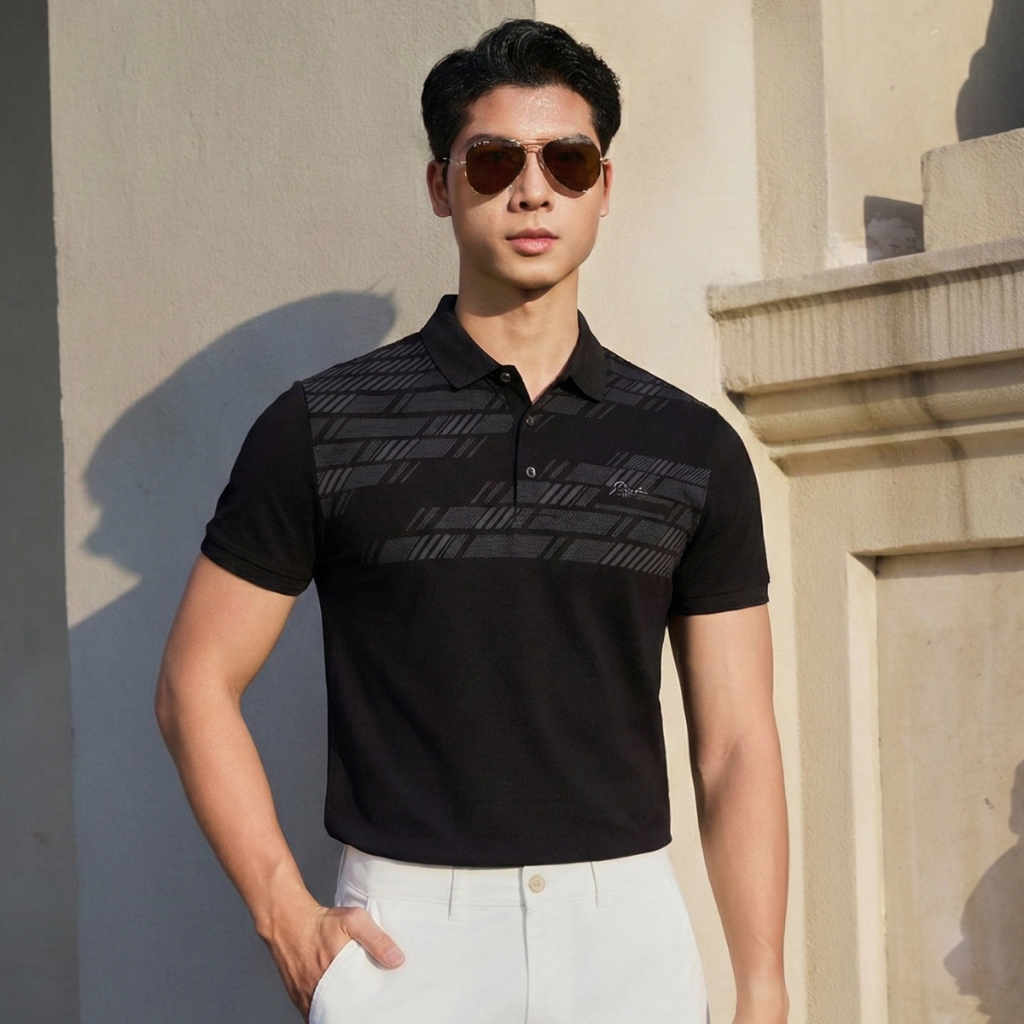 Áo polo nam MASCULINE APL604 cao cấp cổ đứng ép keo đa lớp logo cao su non form Regular Fit