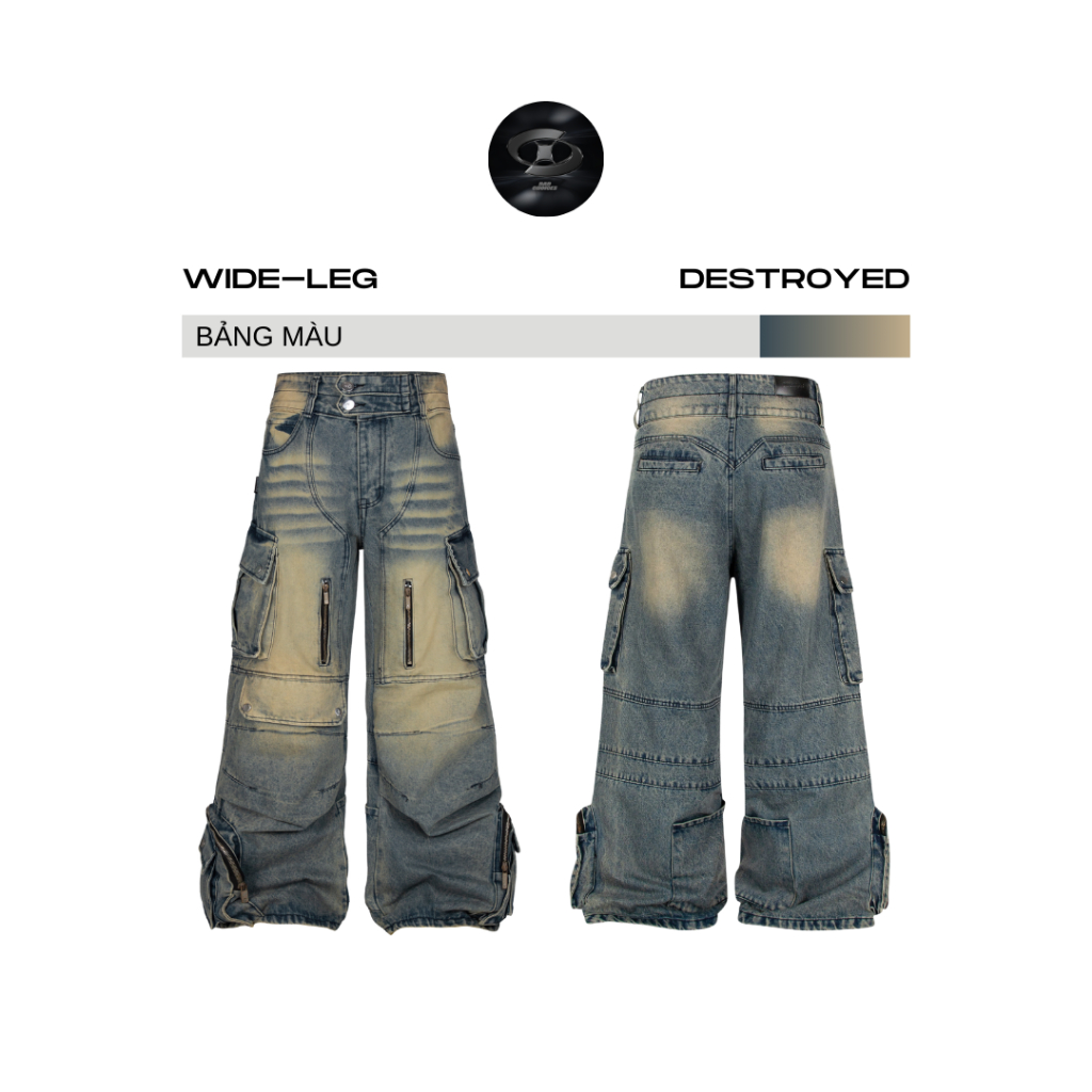 Bad Choices | Quần jean form Suông DESTROYED dây kéo phối túi hộp StreetWear