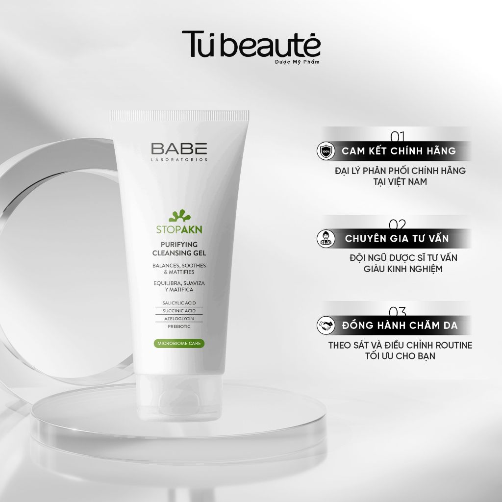 [HÀNG CÔNG TY] Sữa Rửa Mặt BABE Stop AKN Purifying Cleansing Gel Làm Sạch Sâu, Giảm Mụn, Kiểm Soát Dầu